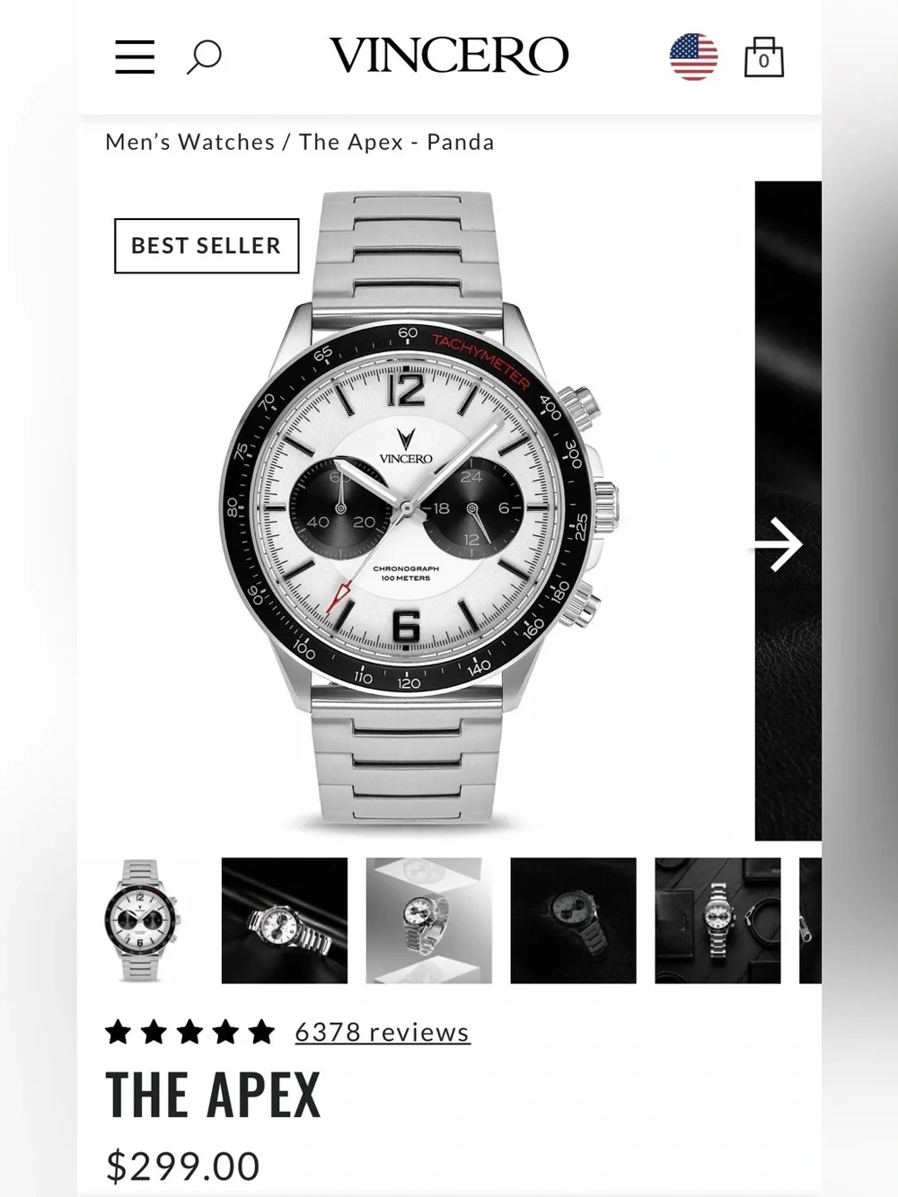 Vincero The Apex Panda Chronograph Watch - Silver & Black